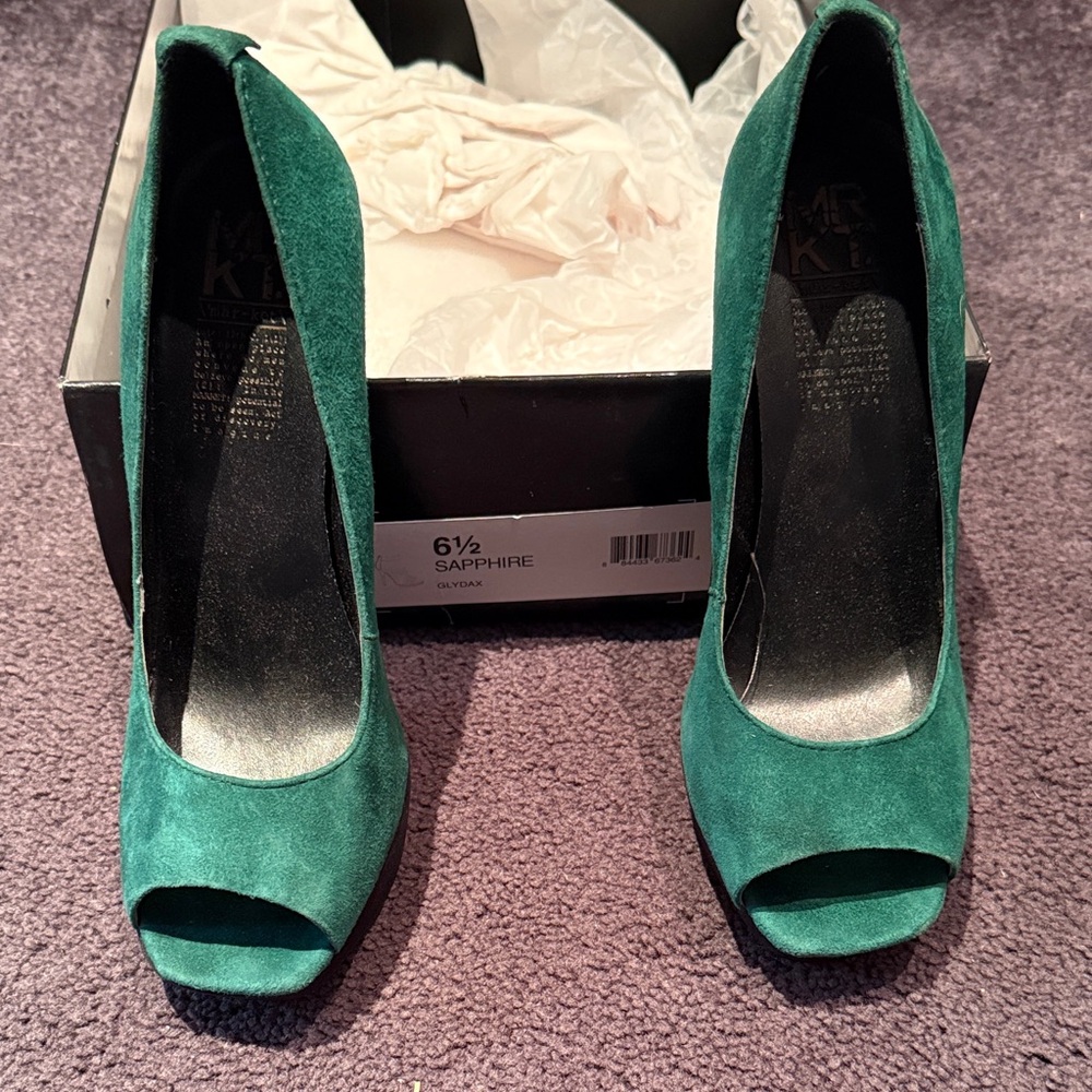 BCBG Paris Teal Peep-Toe Heels